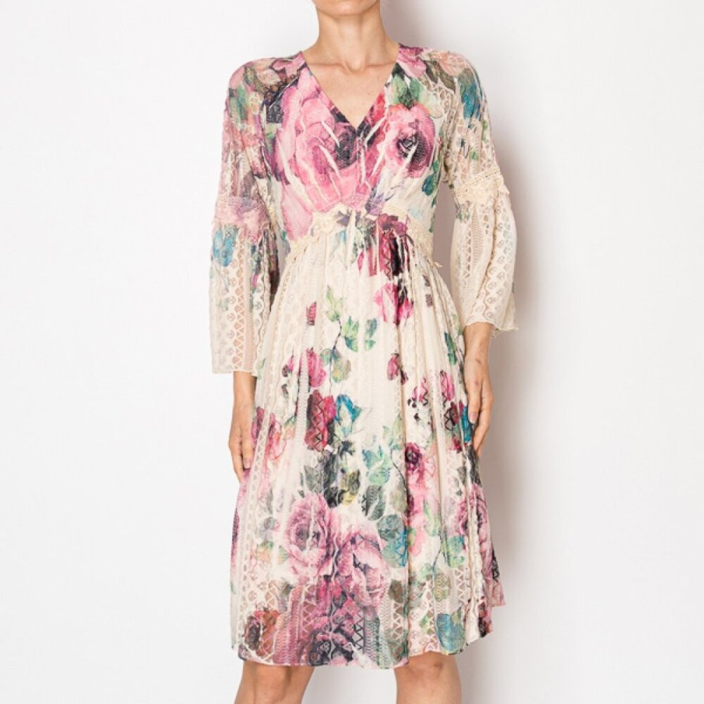 ORIGAMI BIG ROSE all lace & lined KENTUCKY DERBY  bohemian dress  MAGNOLIA SM-2X